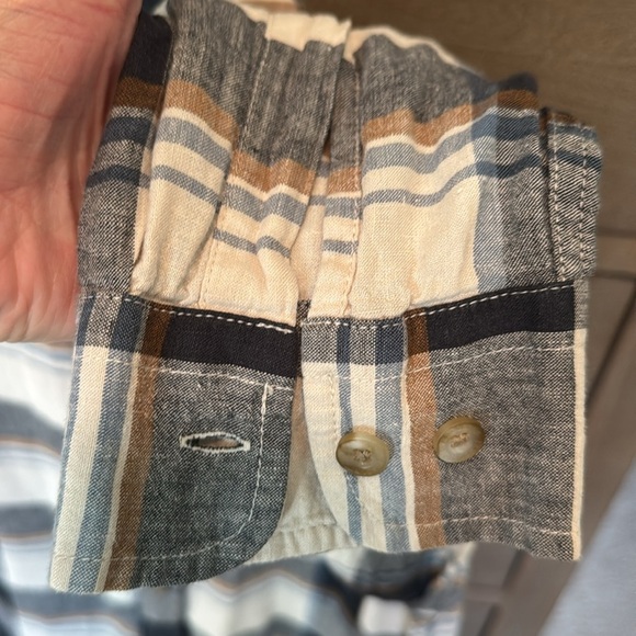 Pendelton Linen/Rayon Plaid button down Shirt Mens M Navy/Ceeam casual Western - Picture 4 of 9